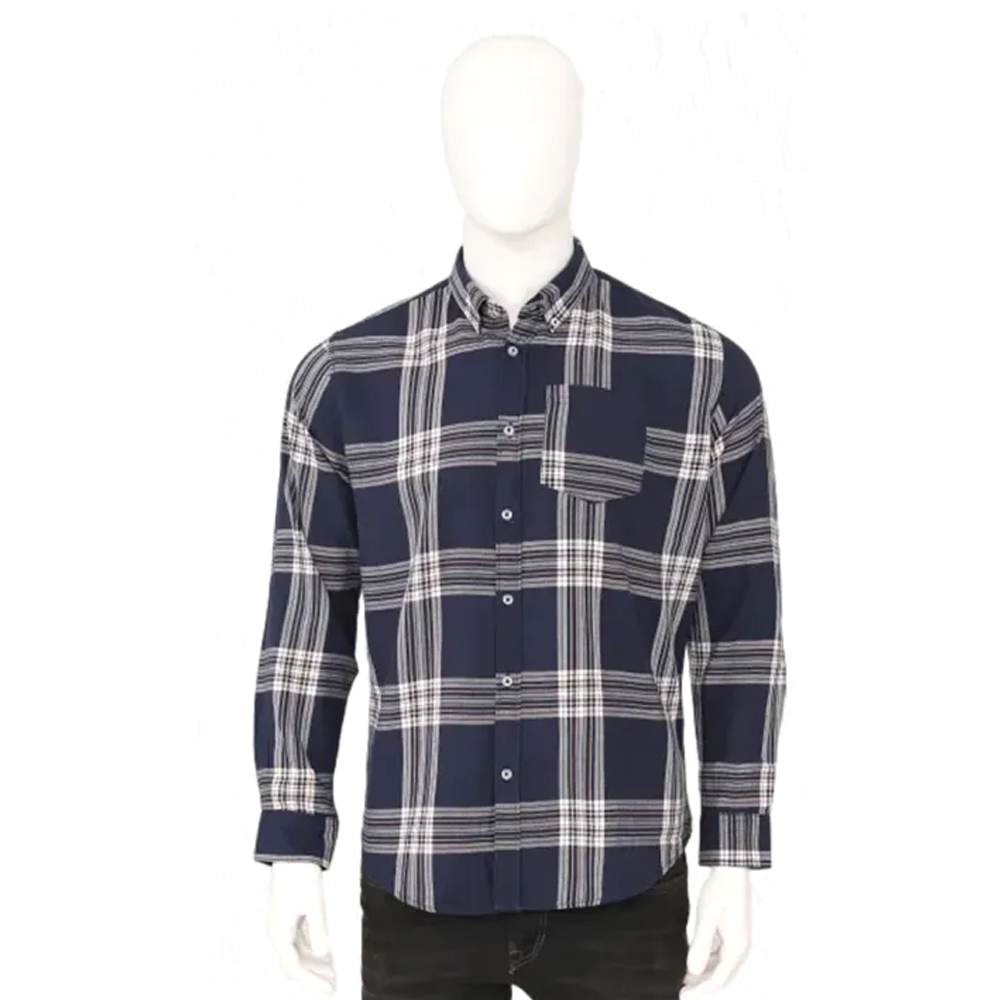 Cotton Full Sleeve Casual Check Shirt For Men - Navy Blue
