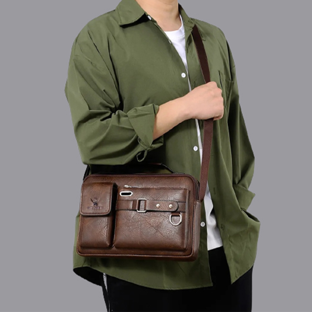 WEIXIER PU Leather Crossbody Shoulder Bag for Men - Brown