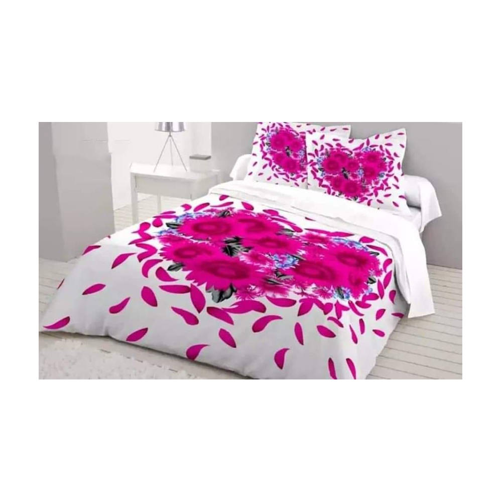 King Size Cotton Panel Bedsheet - ST-115 - Pink And White