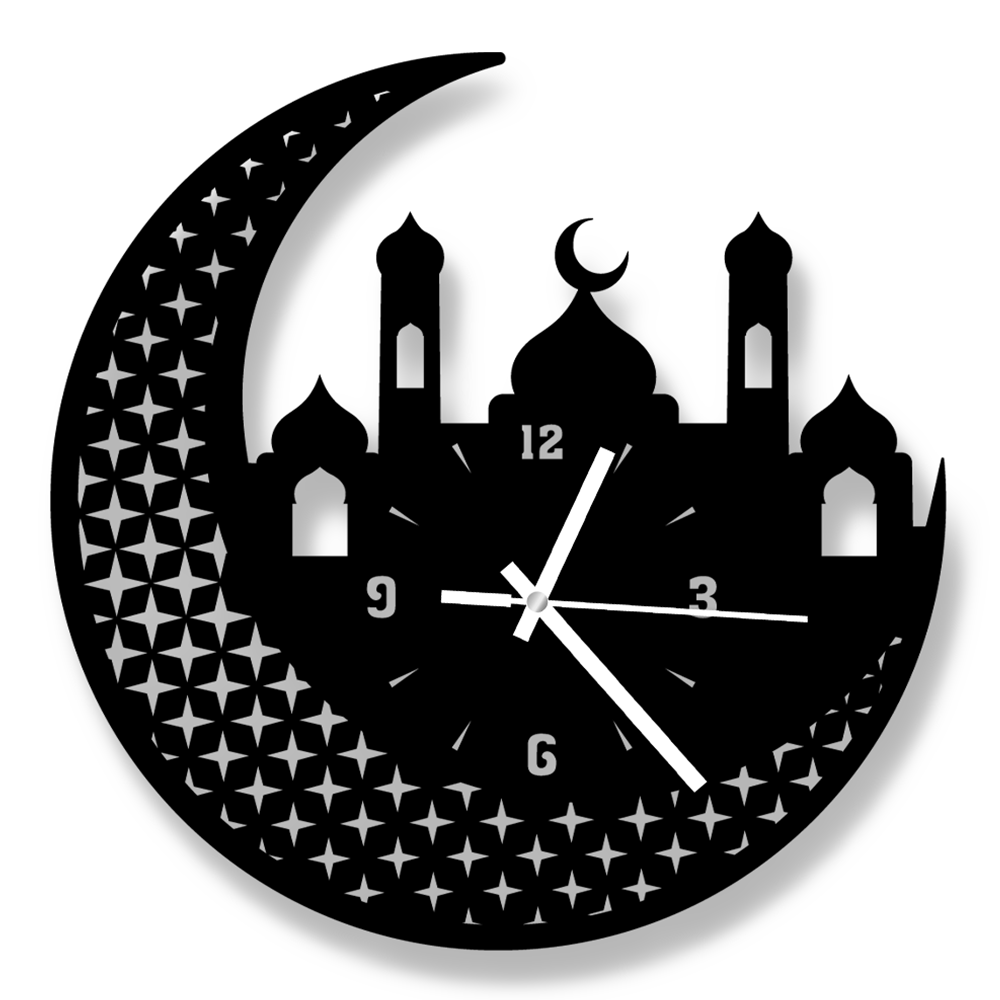 Islamic Thematic MDF Wooden Wall Clock - Black - DC-1058