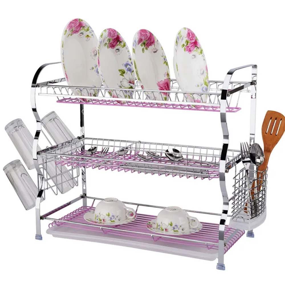 Steel 3 Layer Dish Drainer Rack - Steel