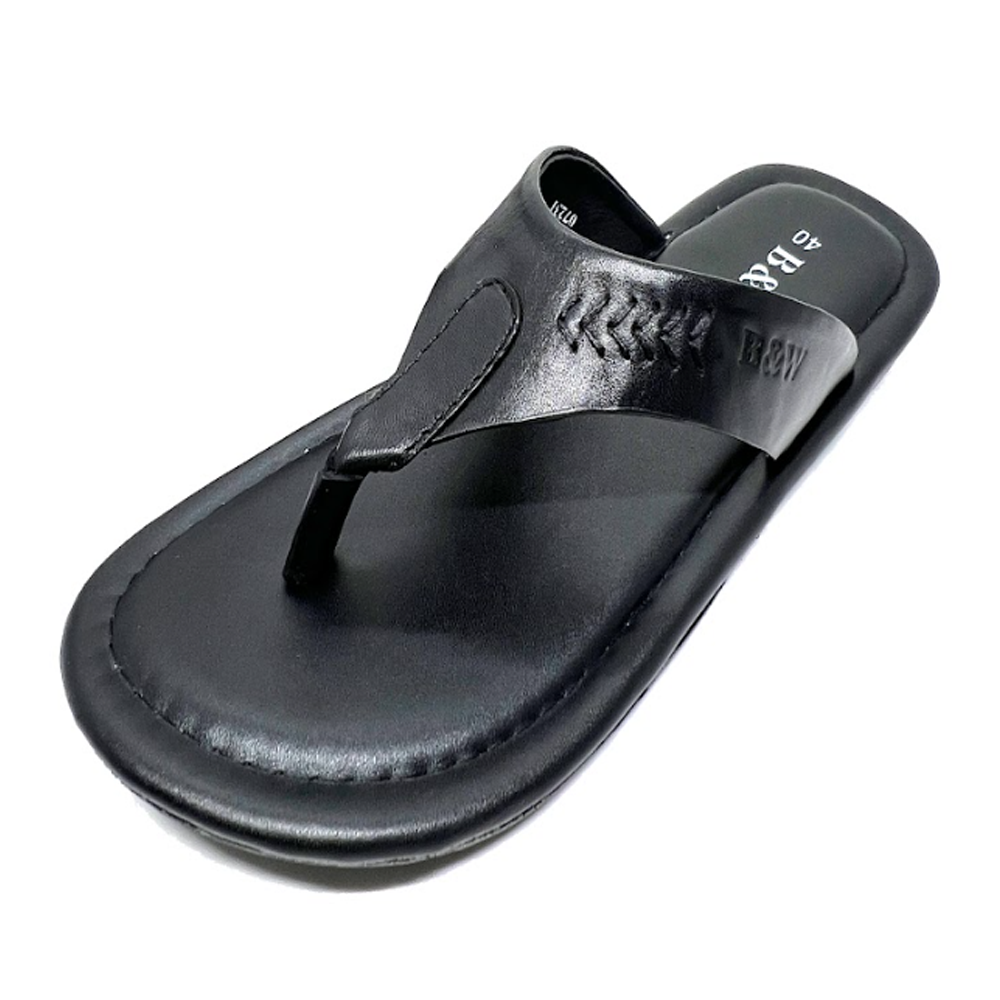 Leather Slipper Sandal For Men - Black - BW10511