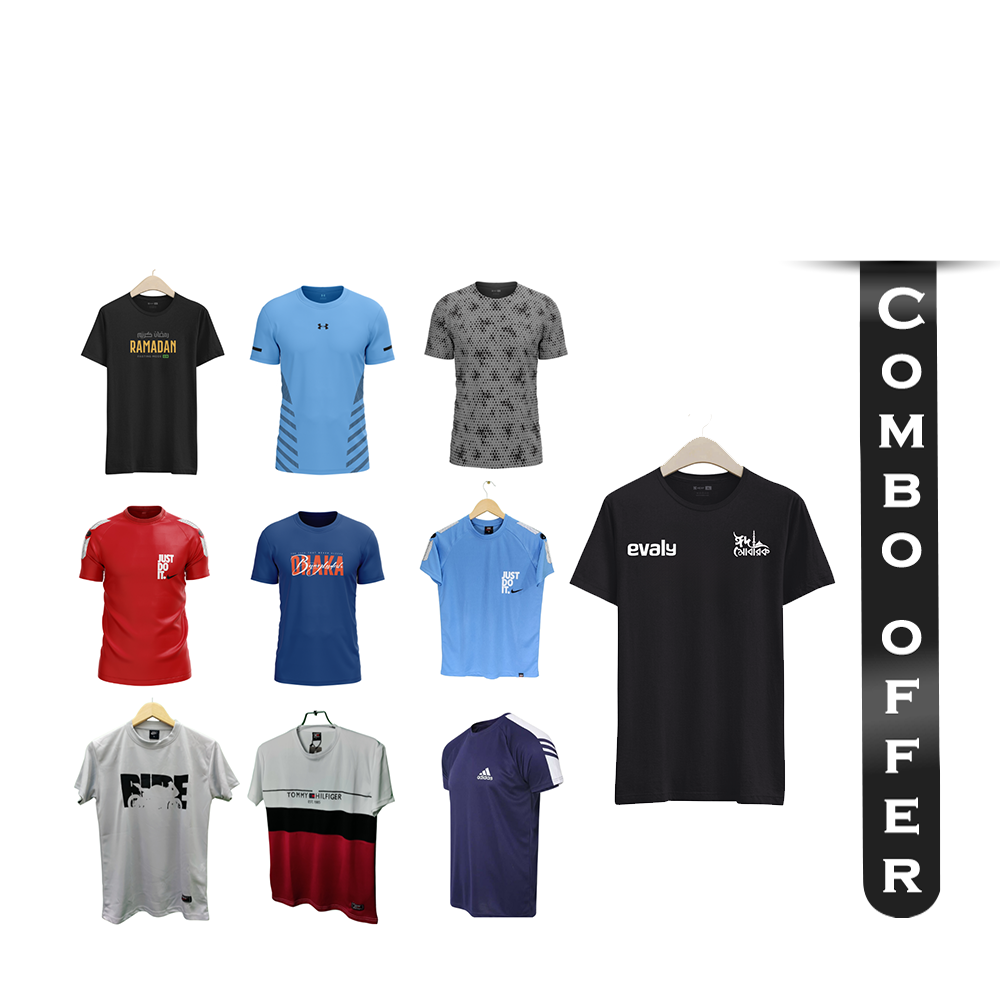 Combo of Any 5 Pcs Mesh Half Sleeve T-shirt for Men With 1 T-shirt Free - NEX-H-02