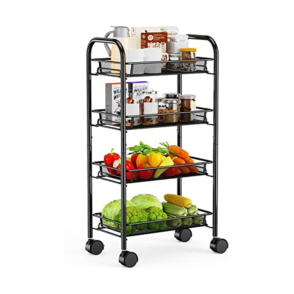 Stainless Steel Kitchen Storage Organizer Trolley 4 Layer - Black