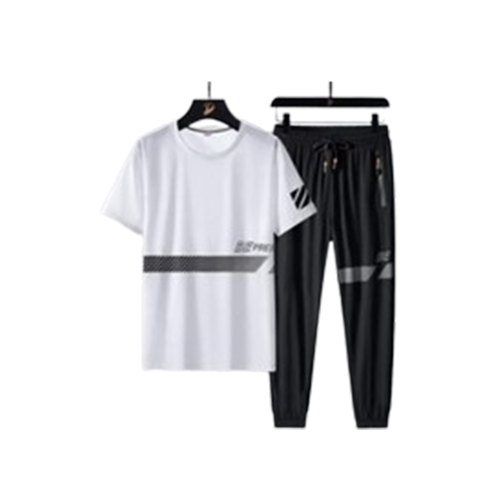 PP Jersey Half Sleeve T-Shirt With Trouser Full Track Suit - Black and White - TF-74