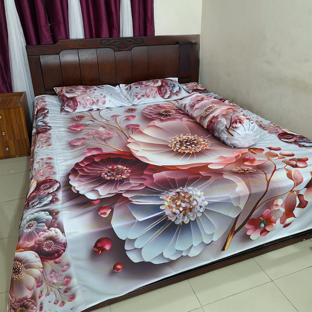Cherry Cotton 3D Printed King Size Bedsheet 4 in 1 Combo Set - 3D-B1