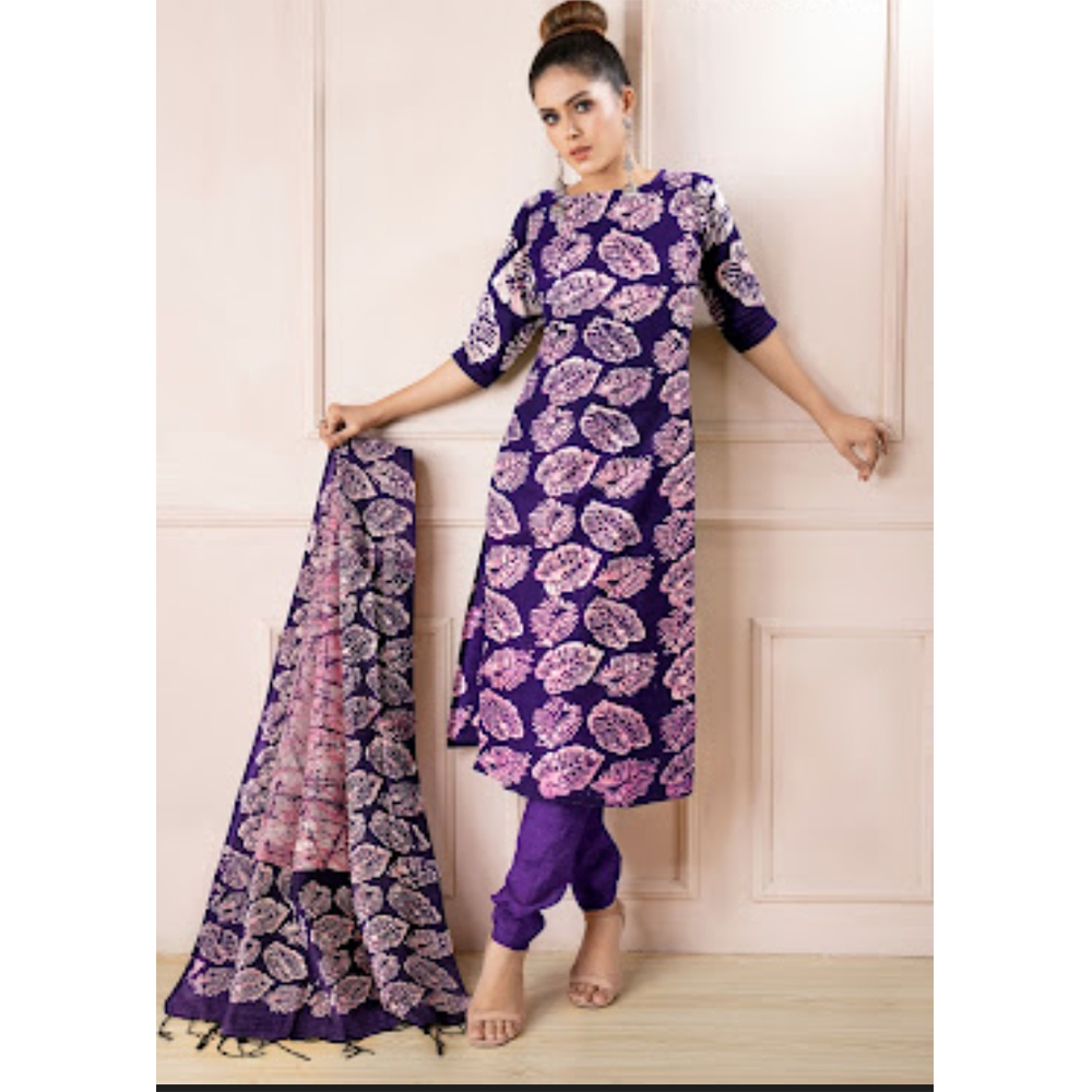 Unstitched Silk Batik Printed Salwar Kameez For Women - Multicolor - 3N-B4