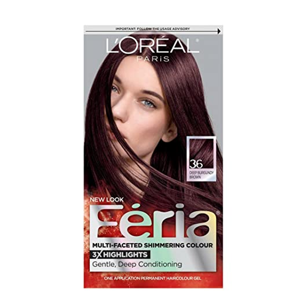 L'Oreal Feria Multi-Faceted Shimmering Hair Color - 36 Deep Burgundy Brown