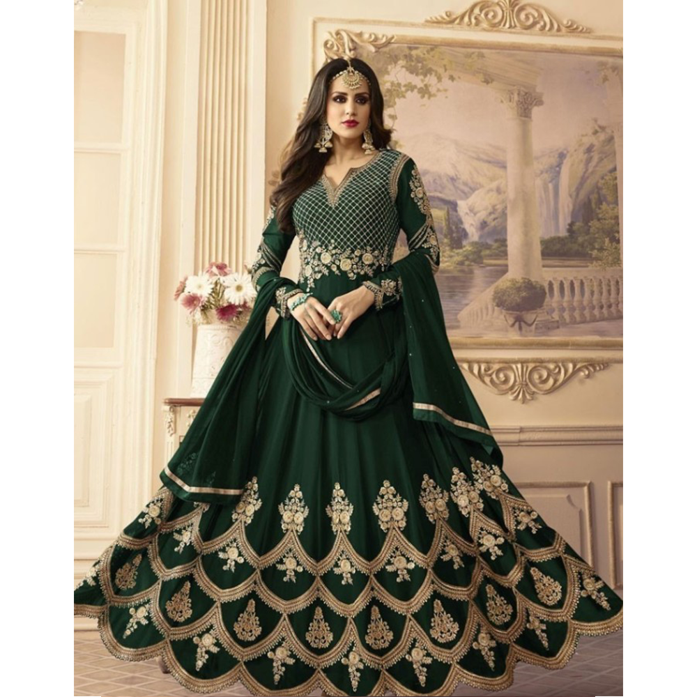 Semi Stitched Embroidery Georgette Long Party Dress For Women 