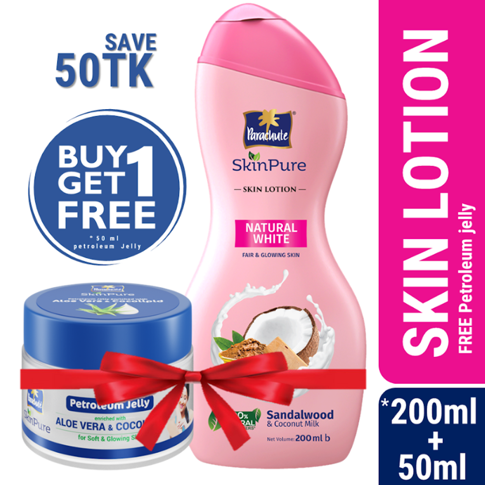 Parachute SkinPure Skin Lotion Natural White - 200ml With Petroleum Jelly - 50ml Free - EMB128