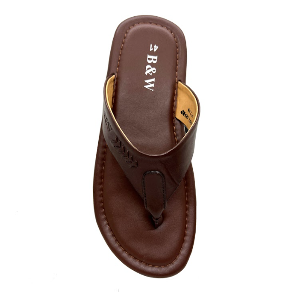 Leather Slipper Sandal For Men - Brown - BW10512