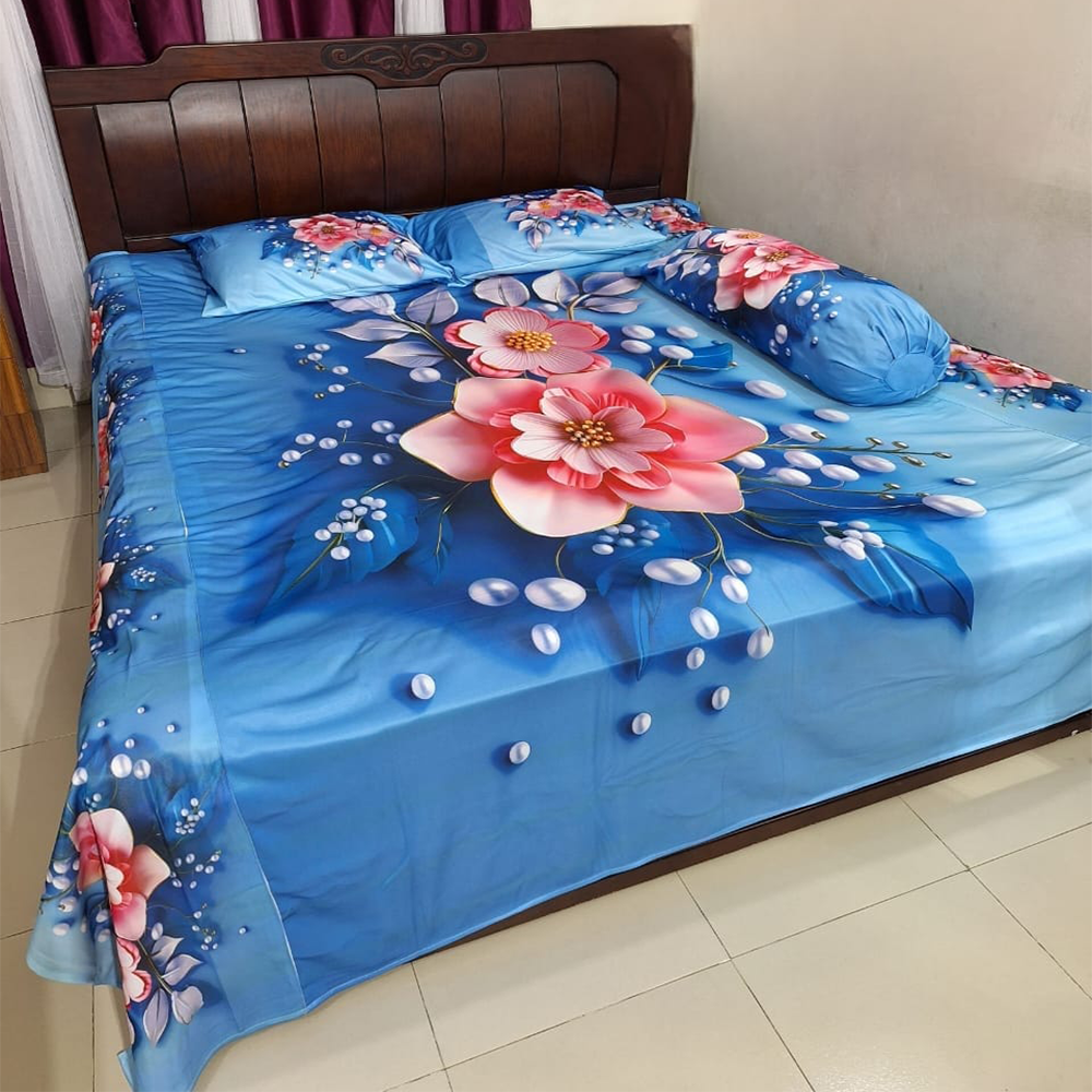 Cherry Cotton 3D Printed King Size Bedsheet 4 in 1 Combo Set - 3D-B5