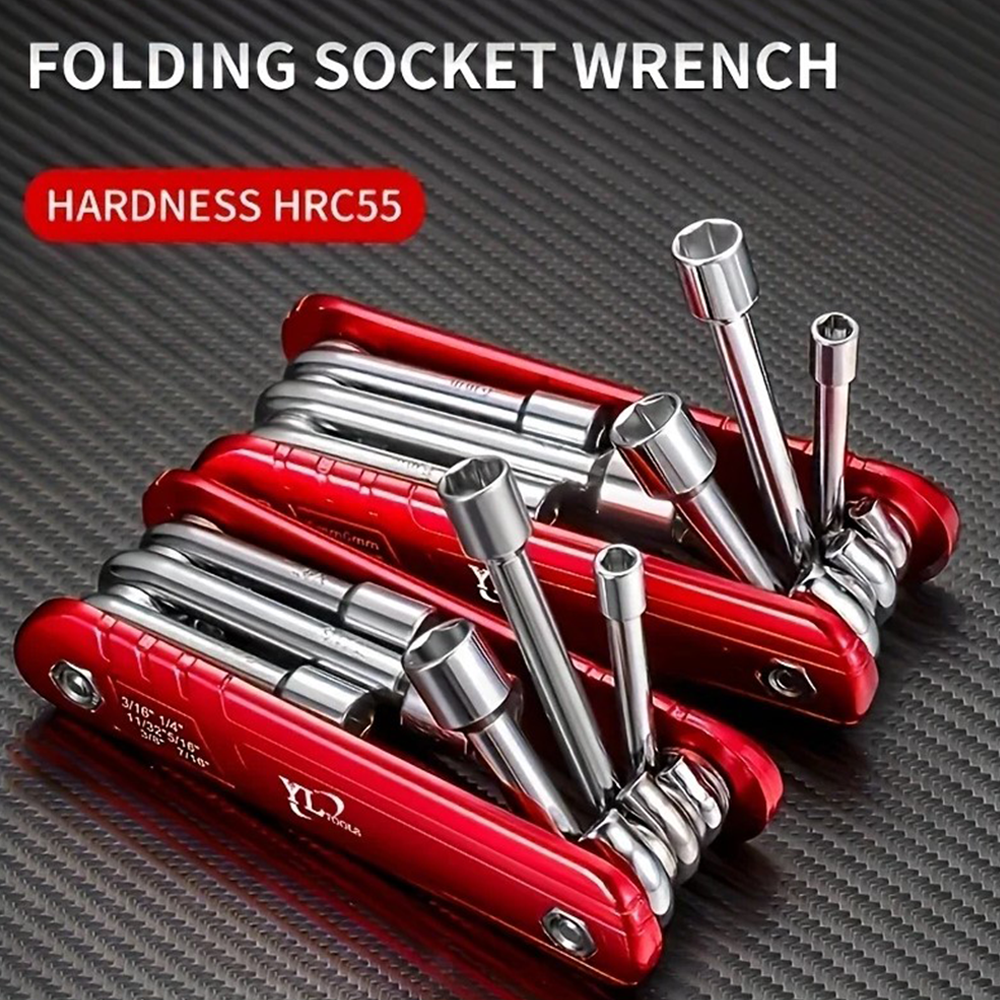 6-inch Portable Outdoor Metric Folding Socket Wrench Sleeve Tool Combos Set - Silver