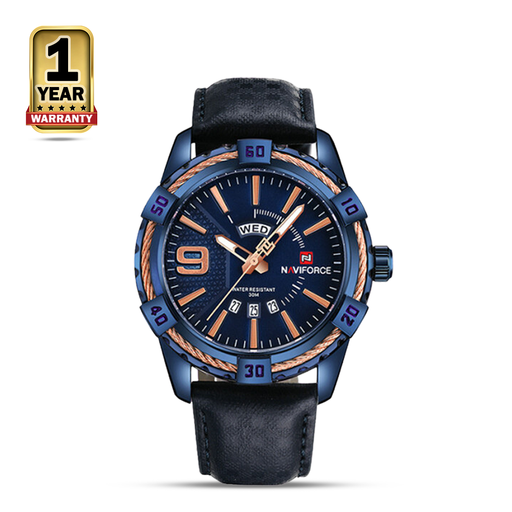 NAVIFORCE NF9117 PU Leather Analog Watch for Men - Royal Blue & Black