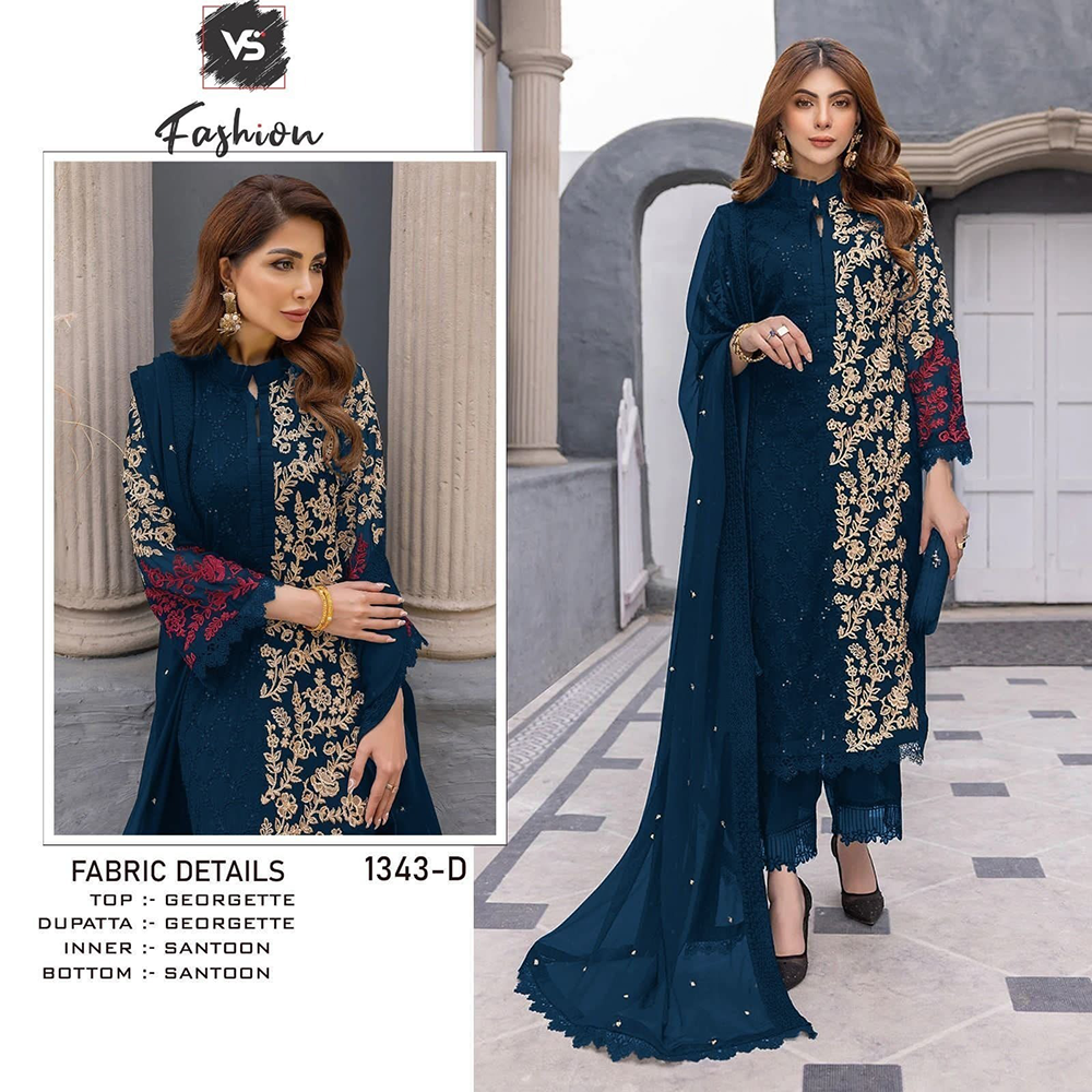 Georgette Embroidery Work Readymade Salwar Kameez for Women - Dark Blue - HP-M3P-408