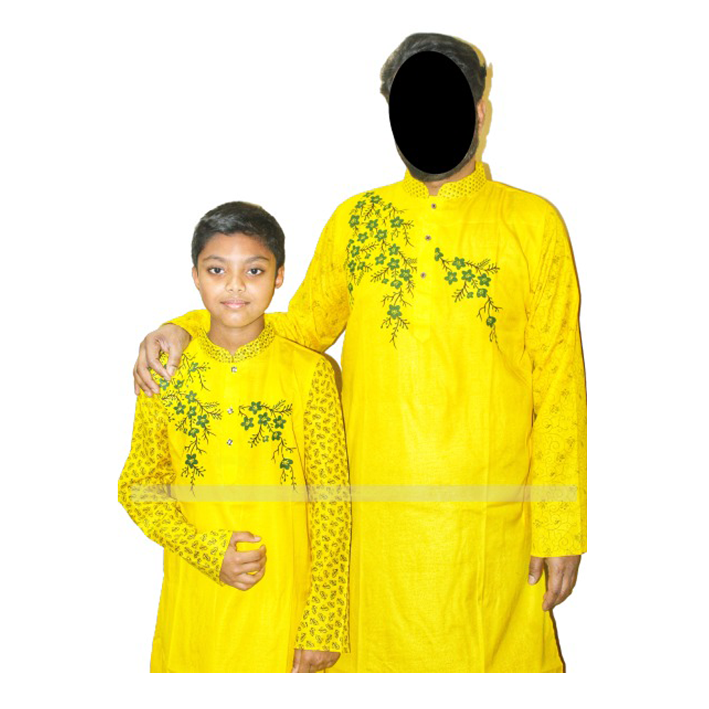 Dupion Silk Panjabi For Father and Son - 1 Pcs - Yellow