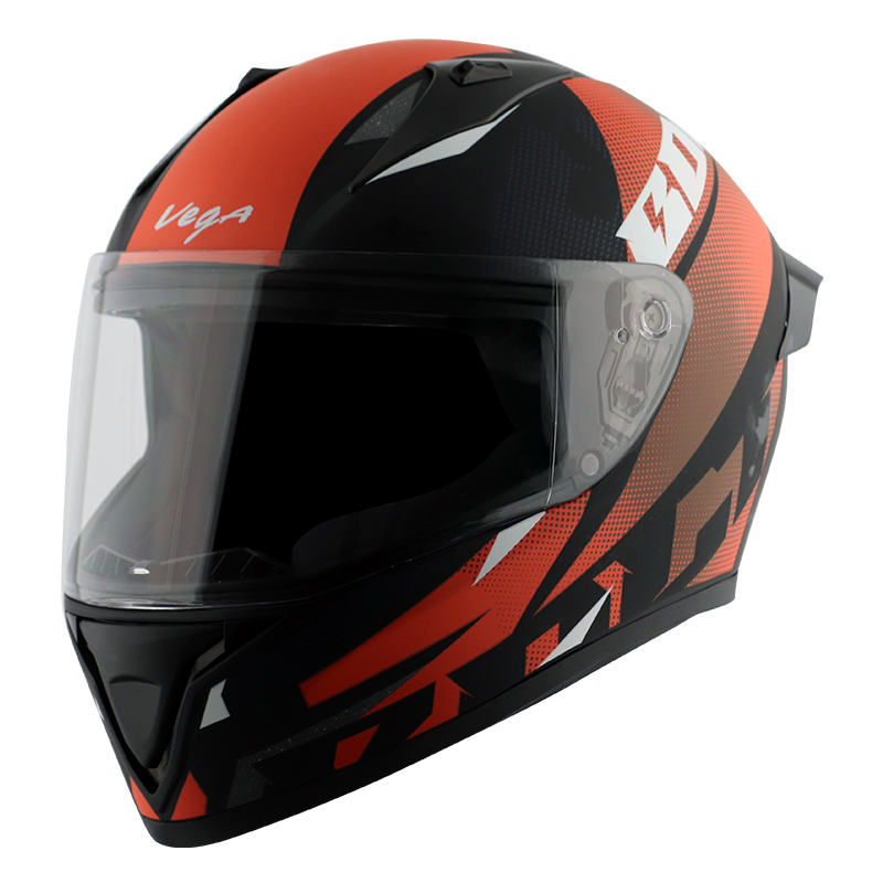 Vega Bolt Full Face Helmet - Black and Orange