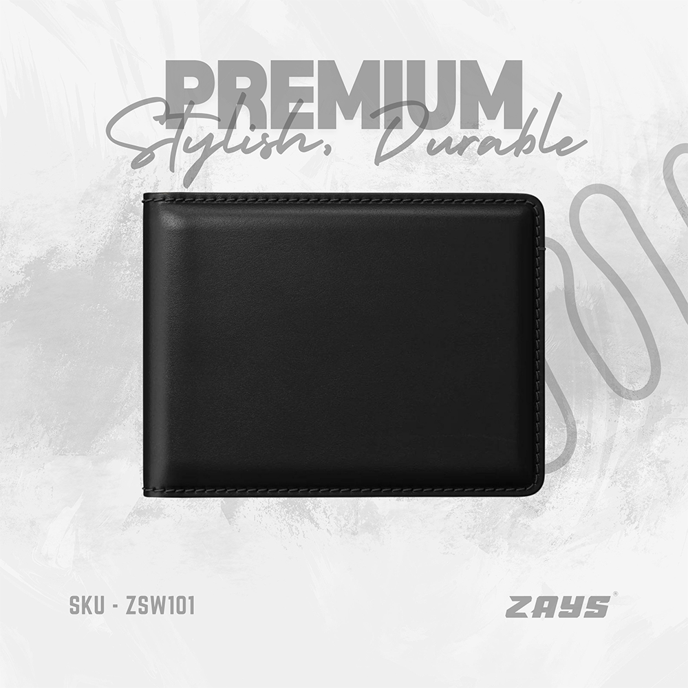 ZAYS Leather Handcrafted Bifold Wallet - Black - ZSW101