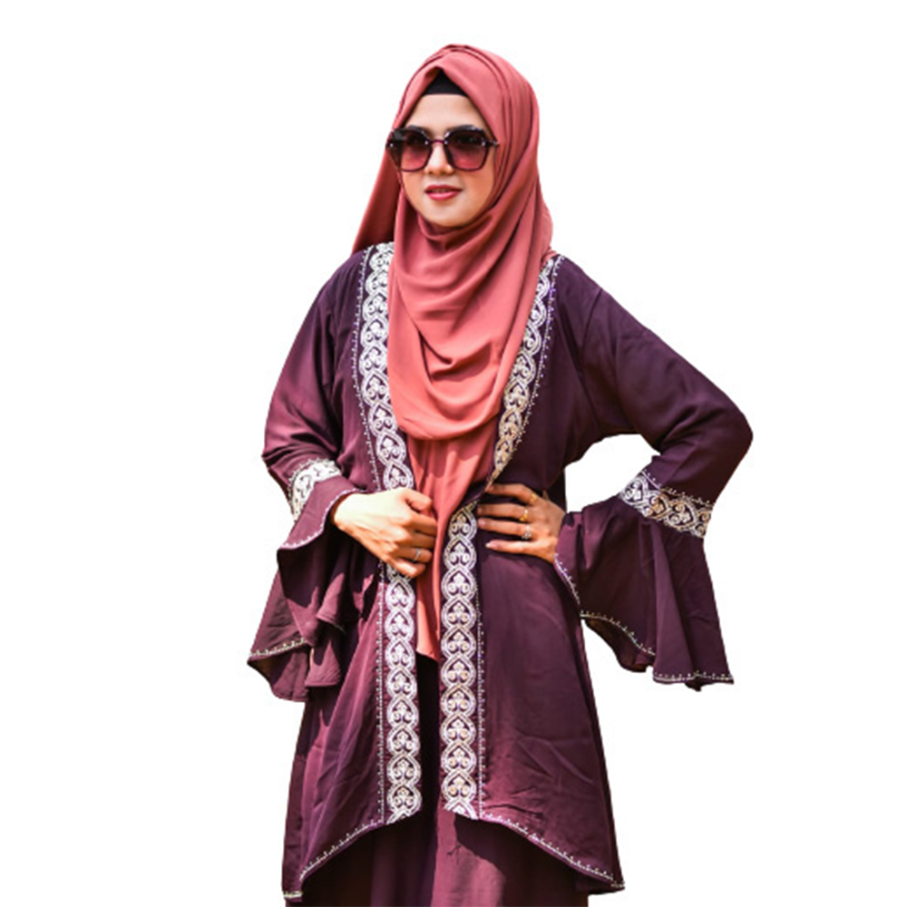 Dubai Cherry Georgette Embroidery Stone Work Borkha For Women - Purple - BK-P16