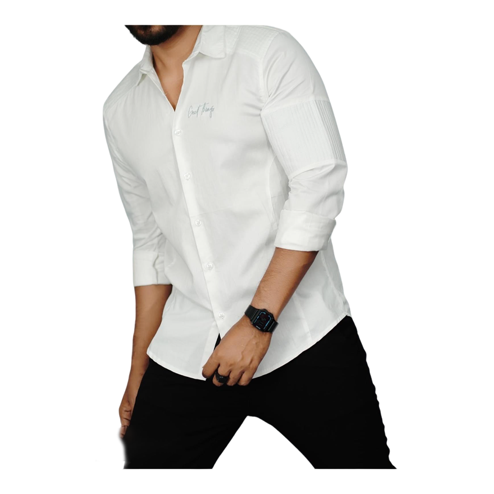 Cotton Full Sleeve Casual Shirt For Men - White - CS-07