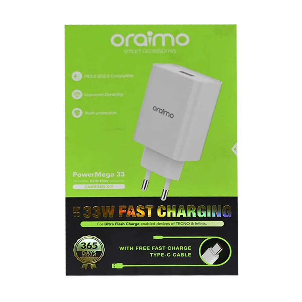 Oraimo OCW-97S+L53 Fast Charging Charger Kit 18W 2A - White
