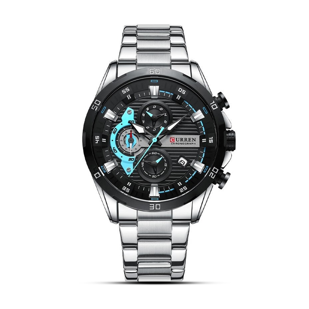 Curren 8402 Stainless Steel Wrist Watch for Men - Black White