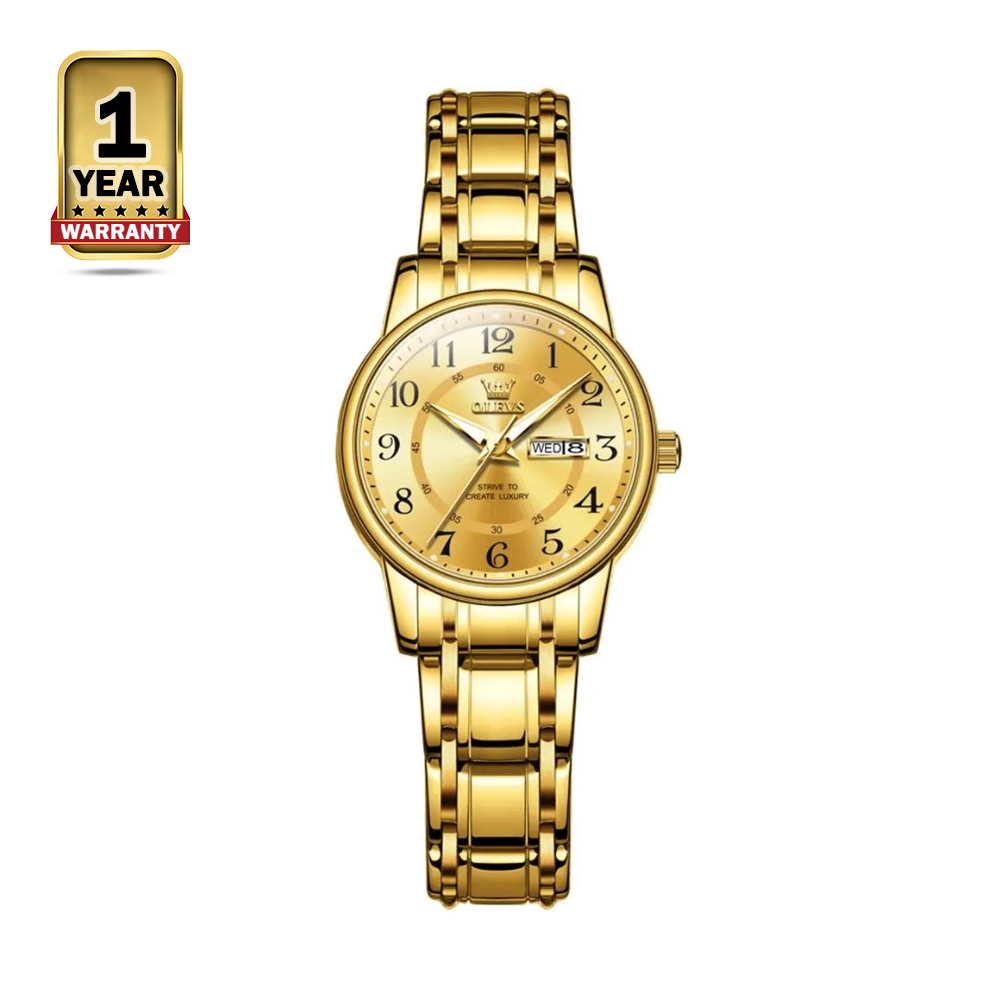 OLEVS 2891 Stainless Steel Luxury Quartz Wrist Watch For Women - Golden