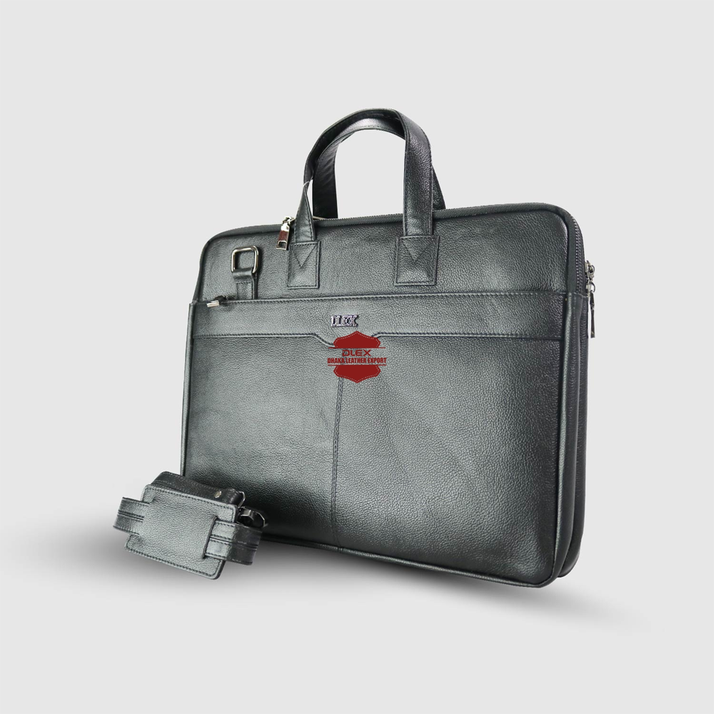 Leather Office Bag - B-35 - Black
