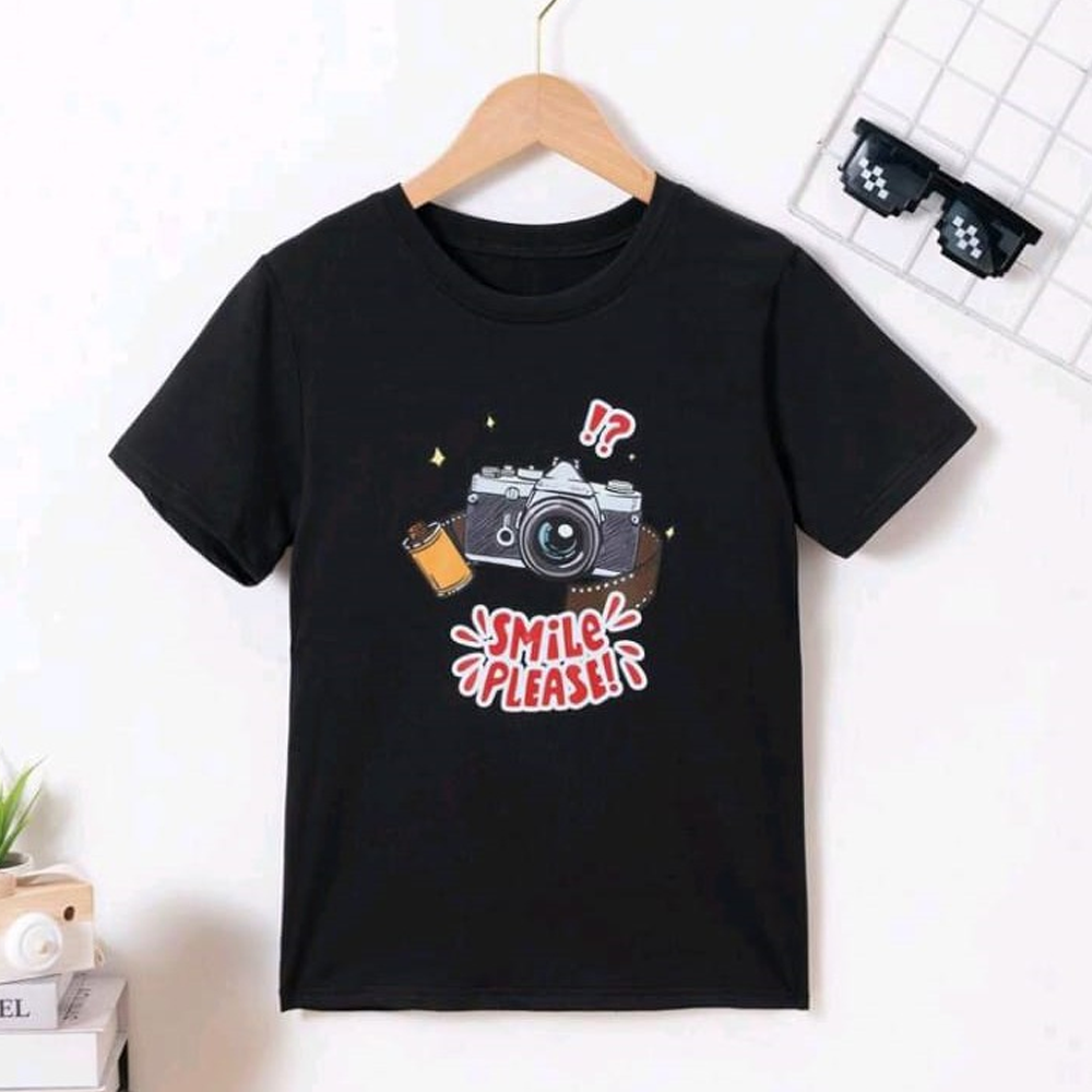 Cotton Printed Half Sleeve T-Shirt For Boys - Black