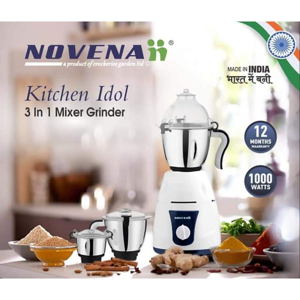 Novena Kitchen Idol Mixer Grinder and Blender - 1000W - Black and Blue