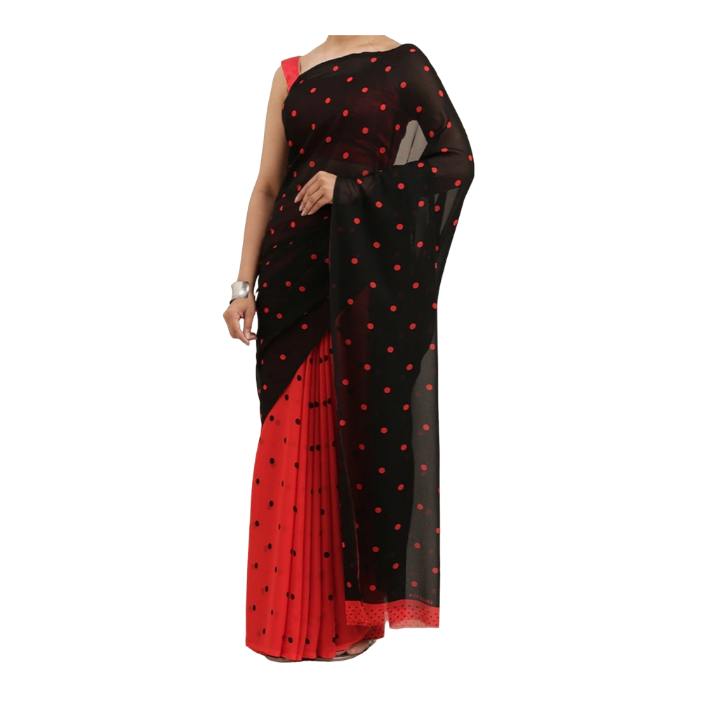 Half Silk Tangail Tant Saree for Women - Black and Red - TTS-24