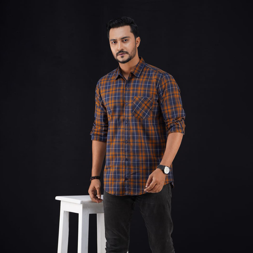 Cotton Full Sleeve Check Shirt For Men - Multicolor - Shirt-03