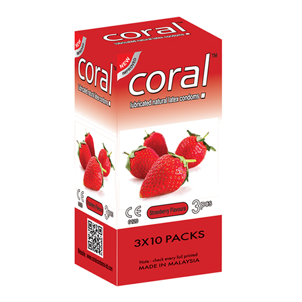 Pack of 30 Pcs Coral Strawberry Extra Performance Condom