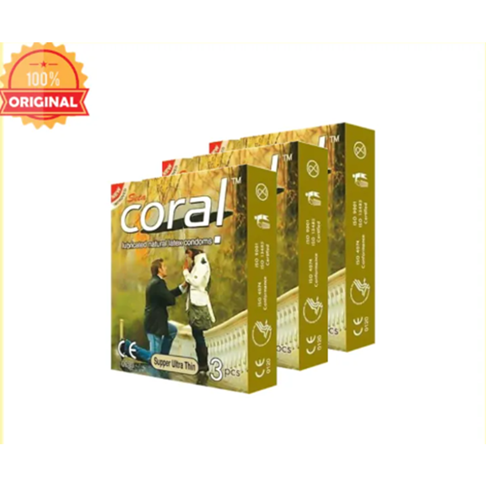 Pack of 3 Pcs Coral Lubricated Natural Latex Super Ultra Thin Condom