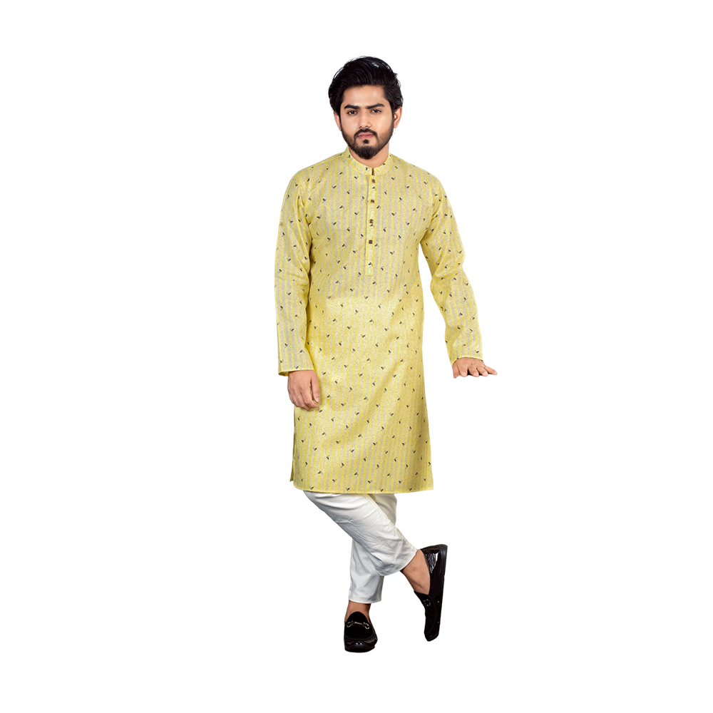 Casual Cotton Panjabi For Men - Light Yellow