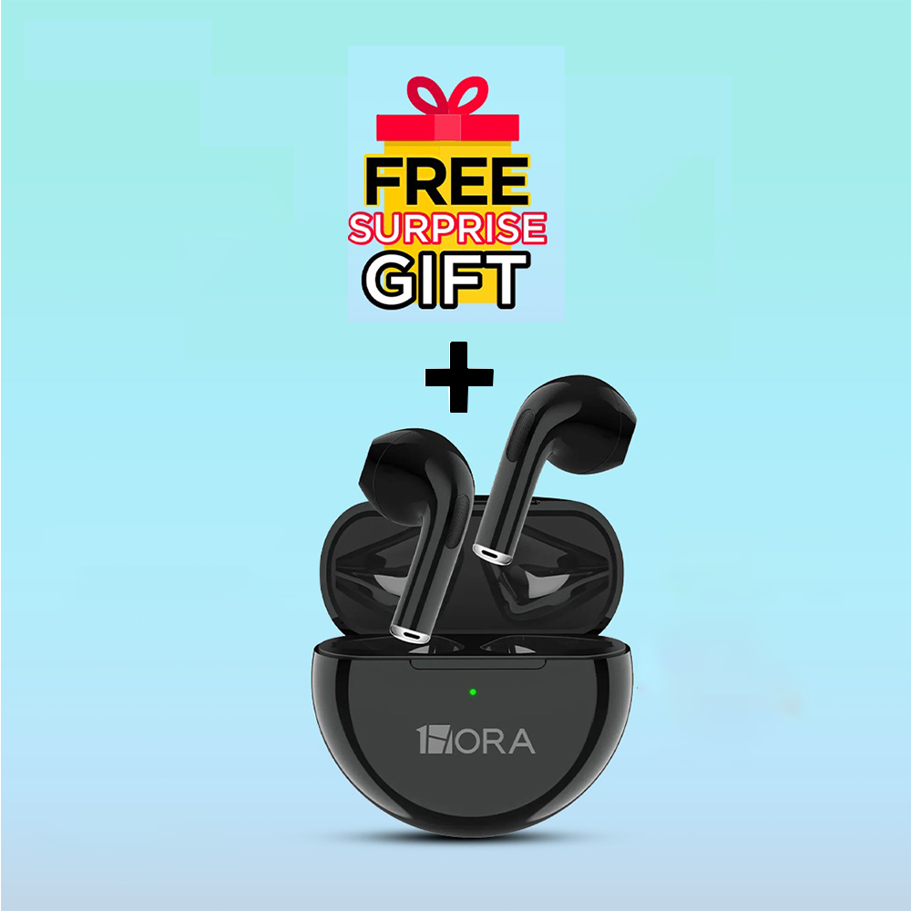 1Hora AUT119N True Wireless Circular Earphones - Black with Surprise Gift