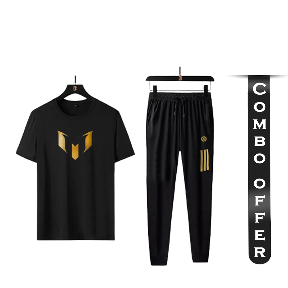 Combo Of PP Jersey T-Shirt With Trouser Full Track Suit - Black - TF-26
