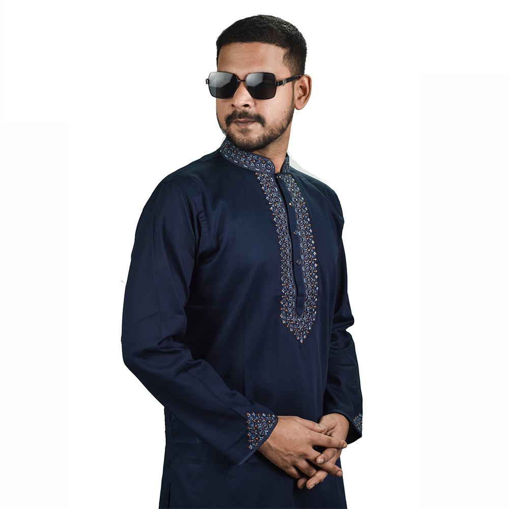 Cotton Blended Panjabi For Men - Navy - P23