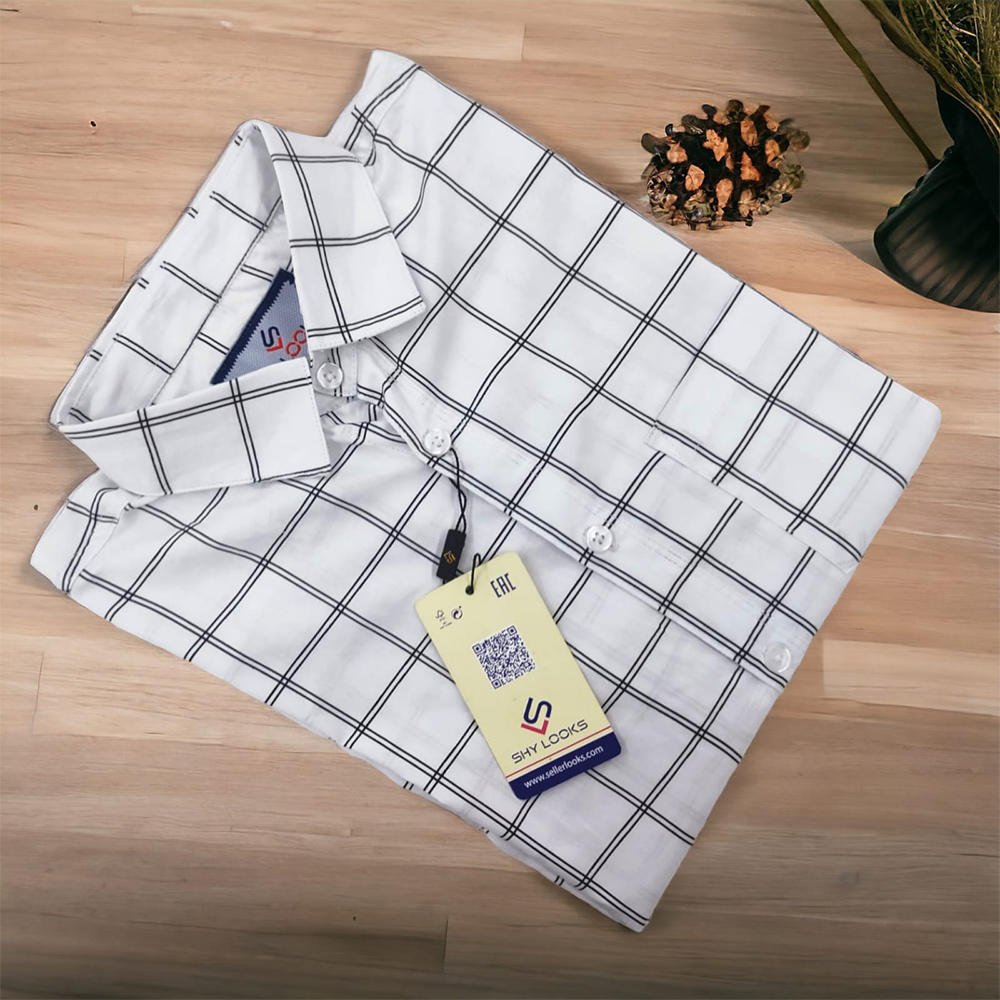 Cotton Full Sleeve Check Shirt for Men - White