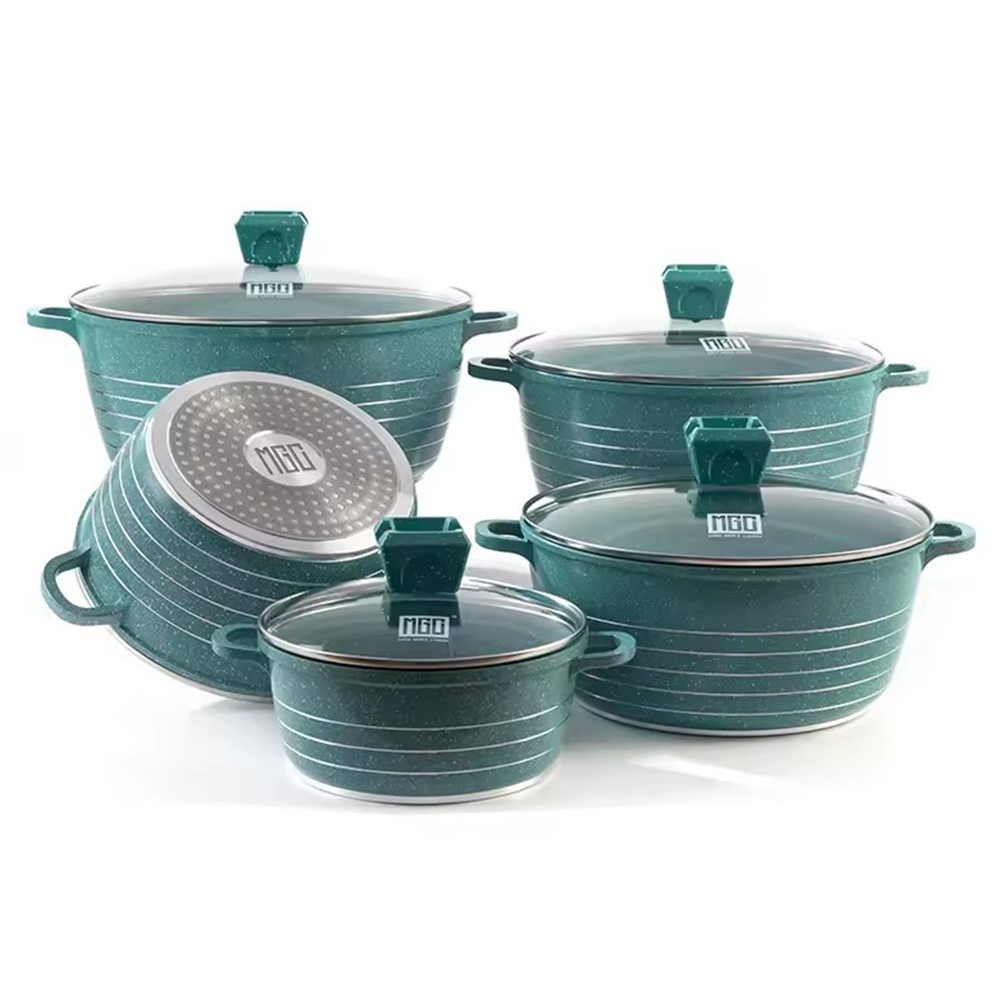 Pack of 9 Pcs Mgc Ceramic Nonstick Pots Cookware Set - Green