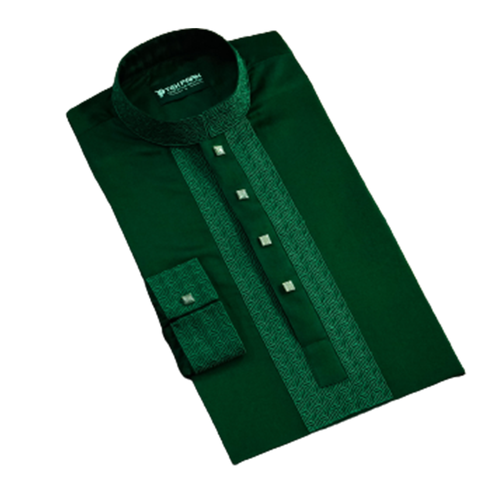 Cotton Panjabi For Men - Bottle Green  - TP-11