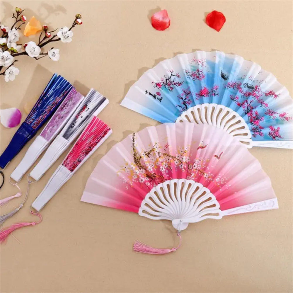 Plastic Floral Folding Hand Fan - Multicolor