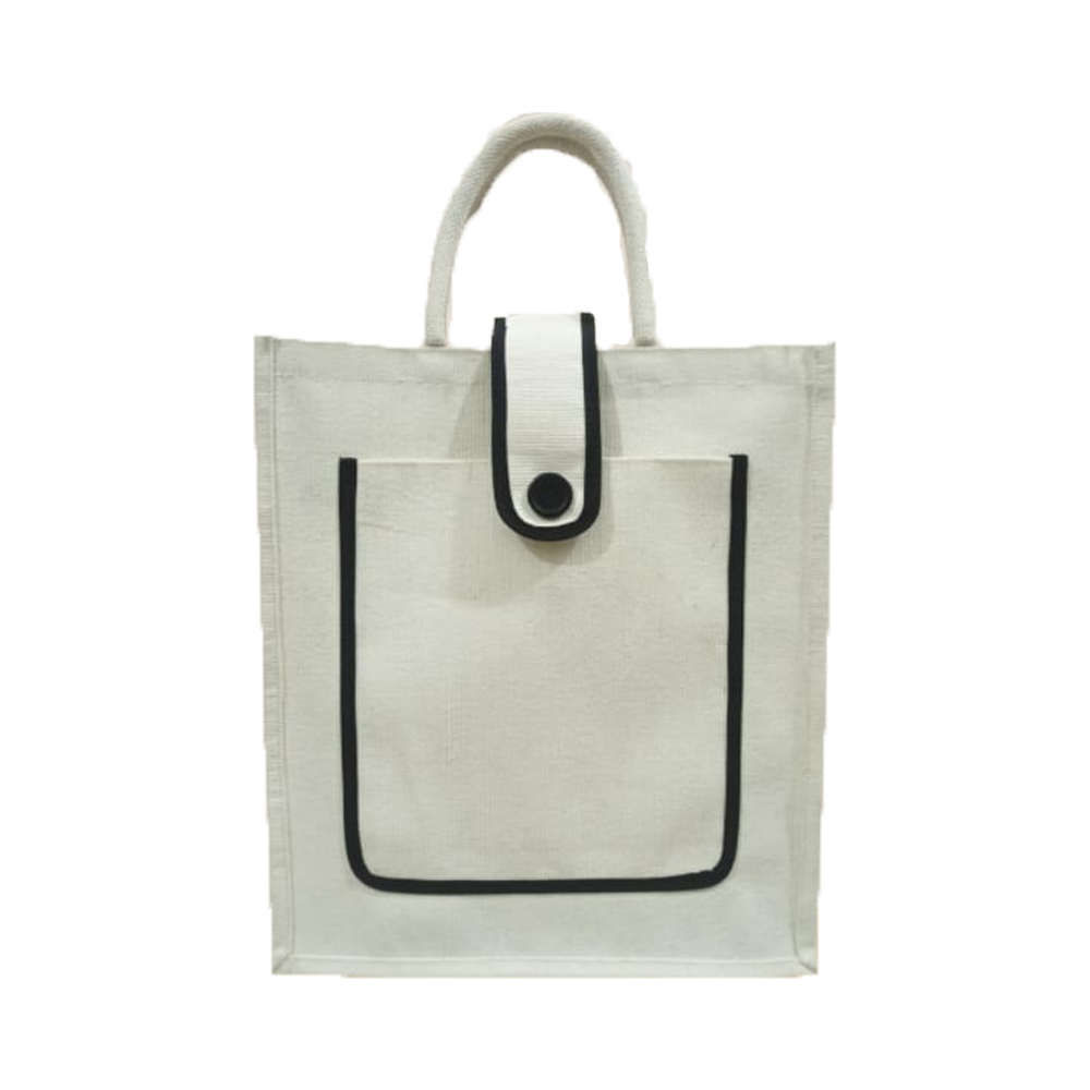 Jute cotton zipper hand bag - Off white