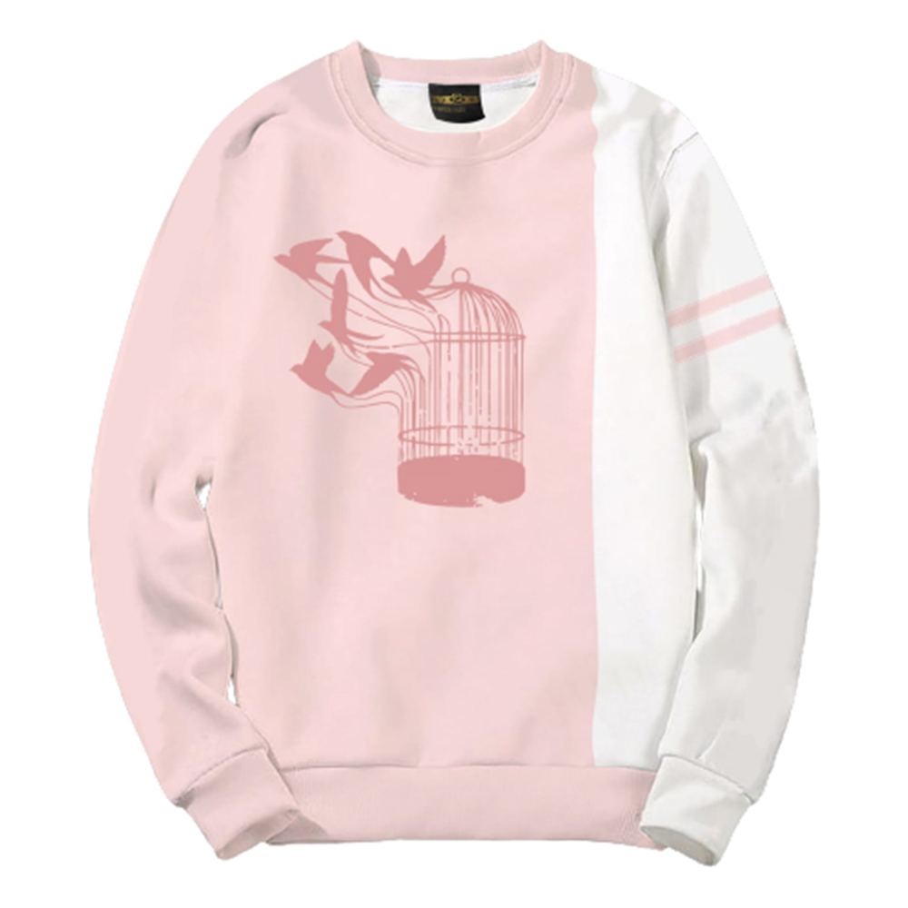 Fleece Cotton Winter Sweat Shirt For Men - White and Pink - SWT-15