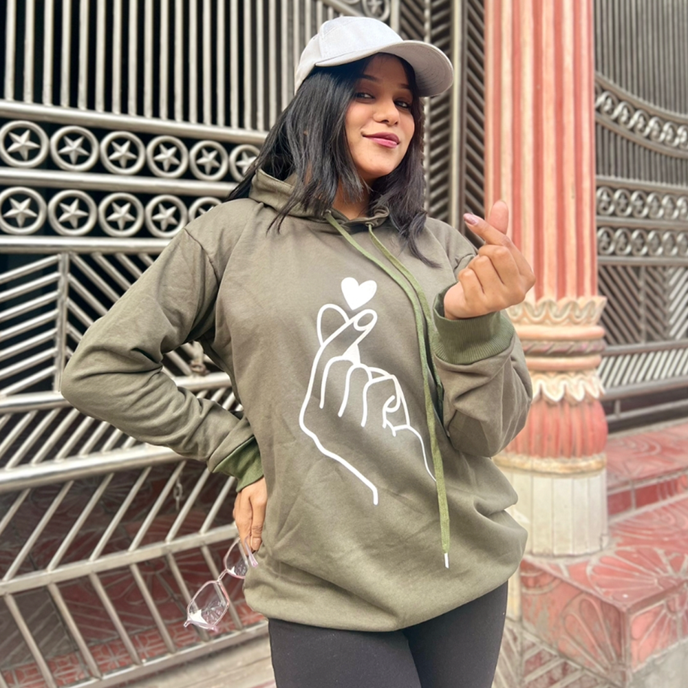 Fleece Cotton Full Sleeve Hoodie For Women Olive GH 1