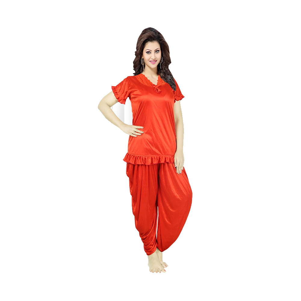 SUPERTRENDY 203-03 Short Sleeve Dhuti Style Nightwear  - Red