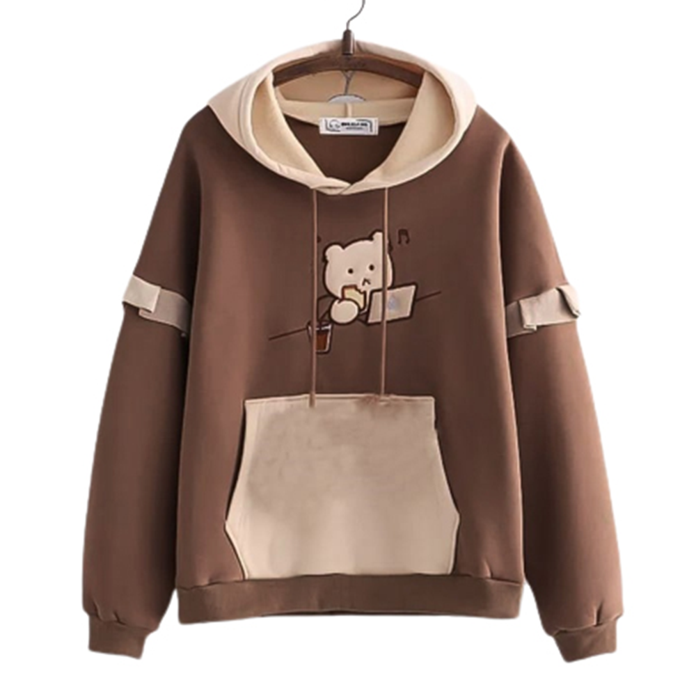 Cotton Winter Hoodie For Women - Brown - HL-63