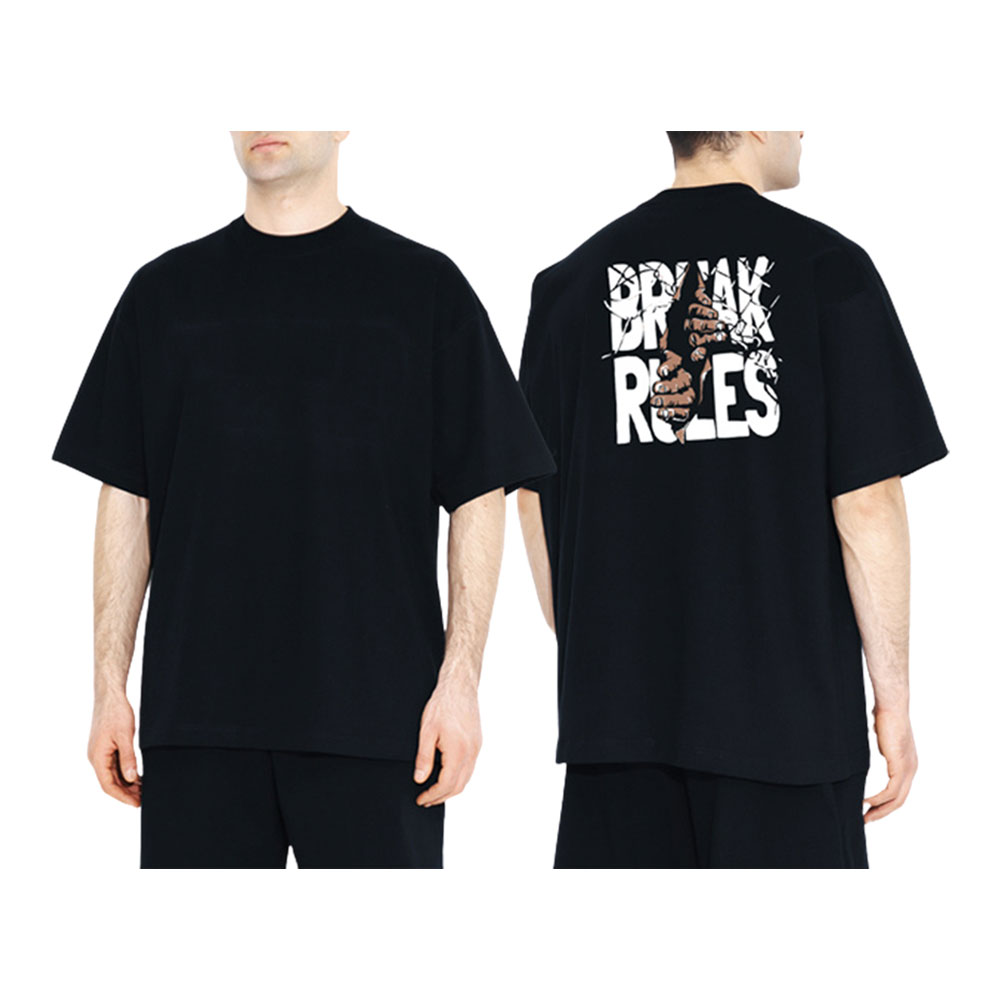 Printed Drop Shoulder T-Shirt For Men - Black