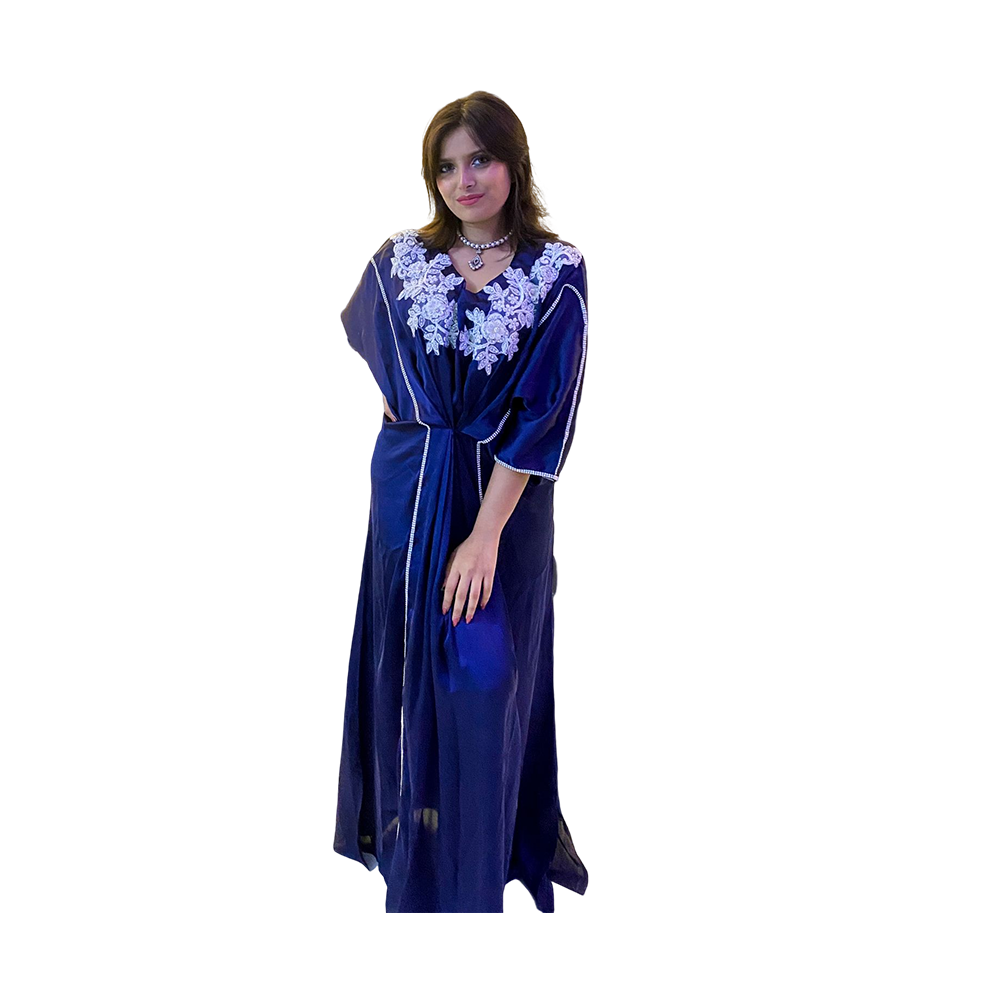 Fanaa Designer Embroidery Work Royal Silk Kaftan For Women - Royal Blue