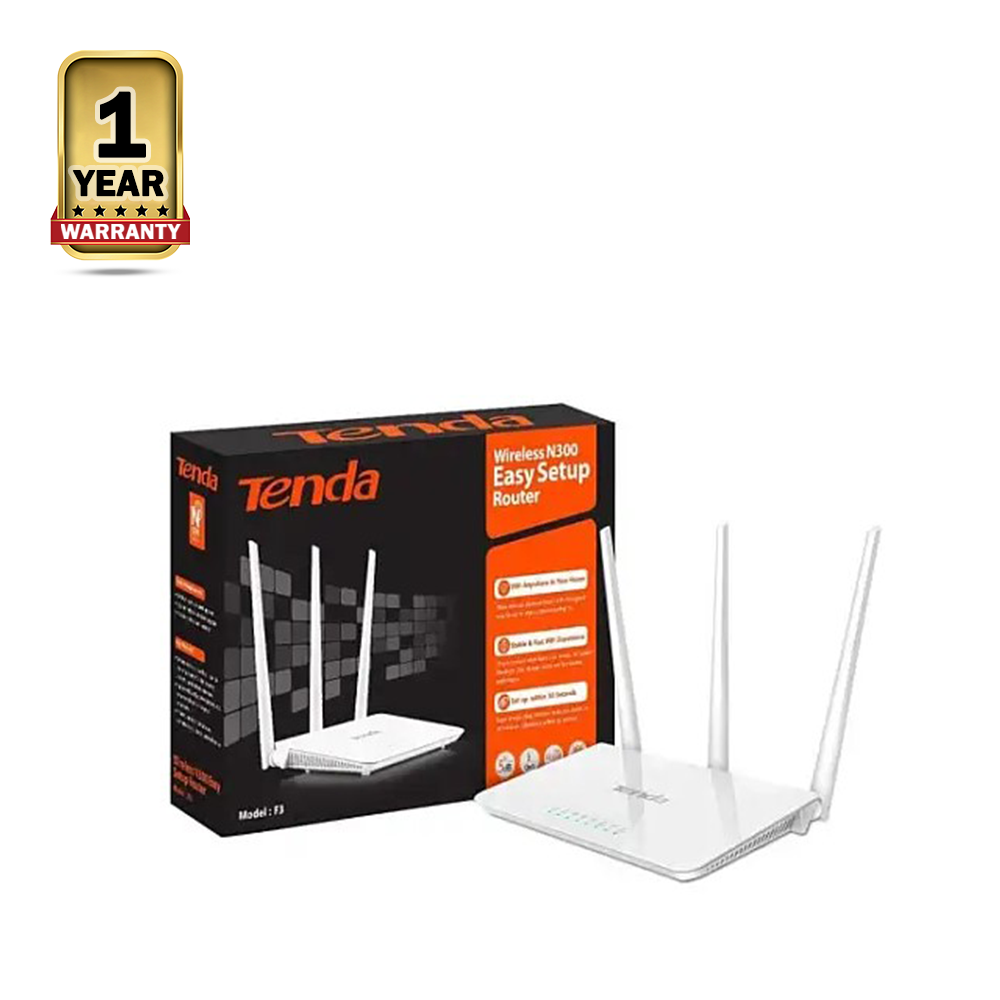 Tenda F3 300Mbps 3 Antennas Wireless Router - White